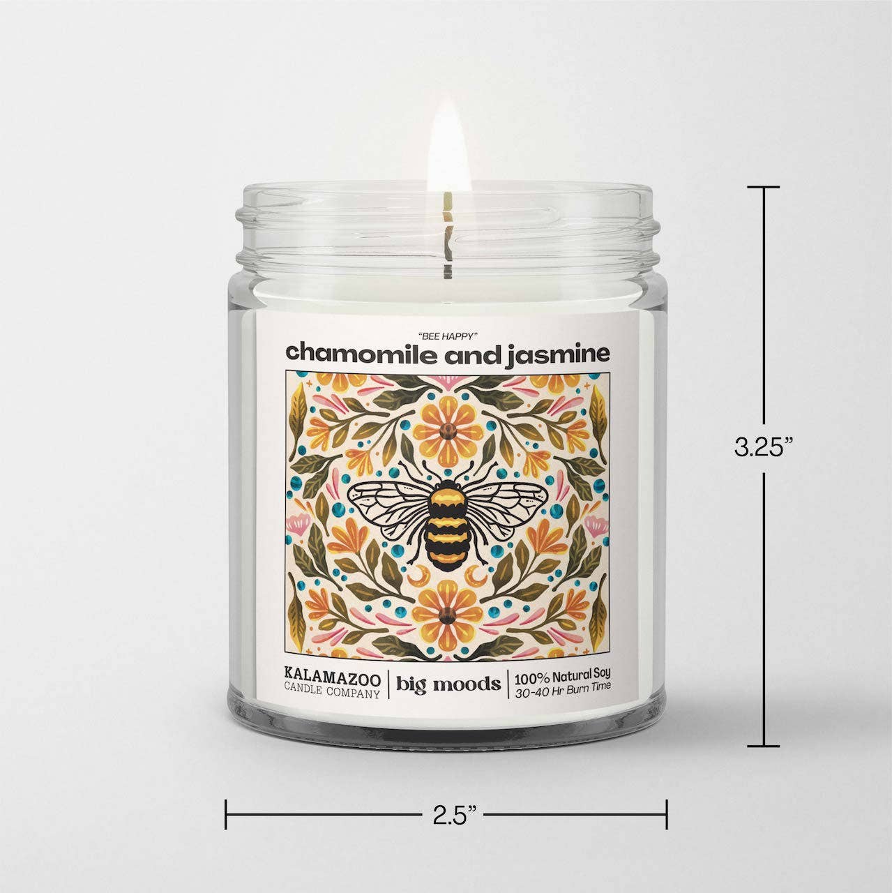"Bee Happy" Chamomile and Jasmine -  100% Soy Candle