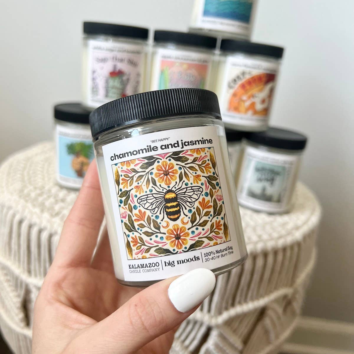 "Bee Happy" Chamomile and Jasmine -  100% Soy Candle