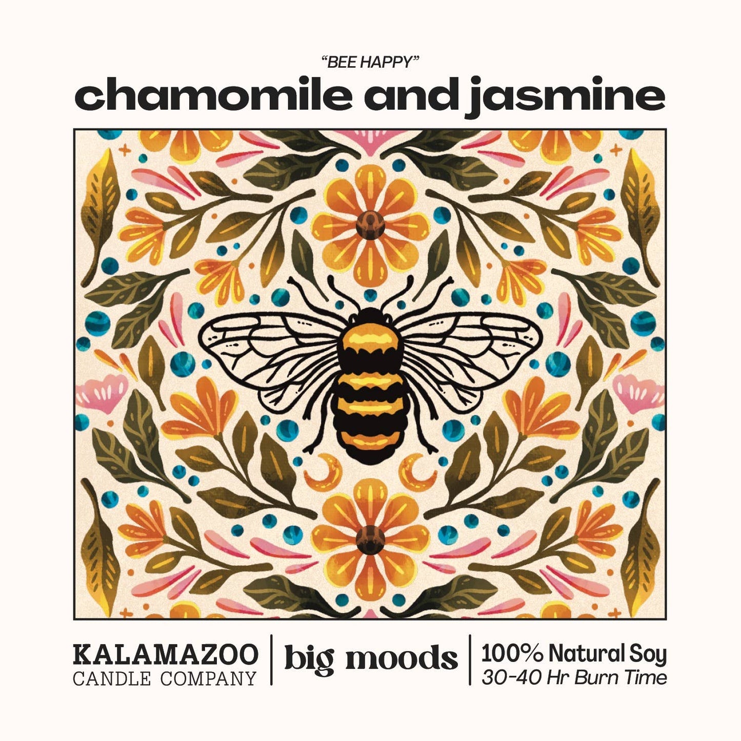 "Bee Happy" Chamomile and Jasmine -  100% Soy Candle