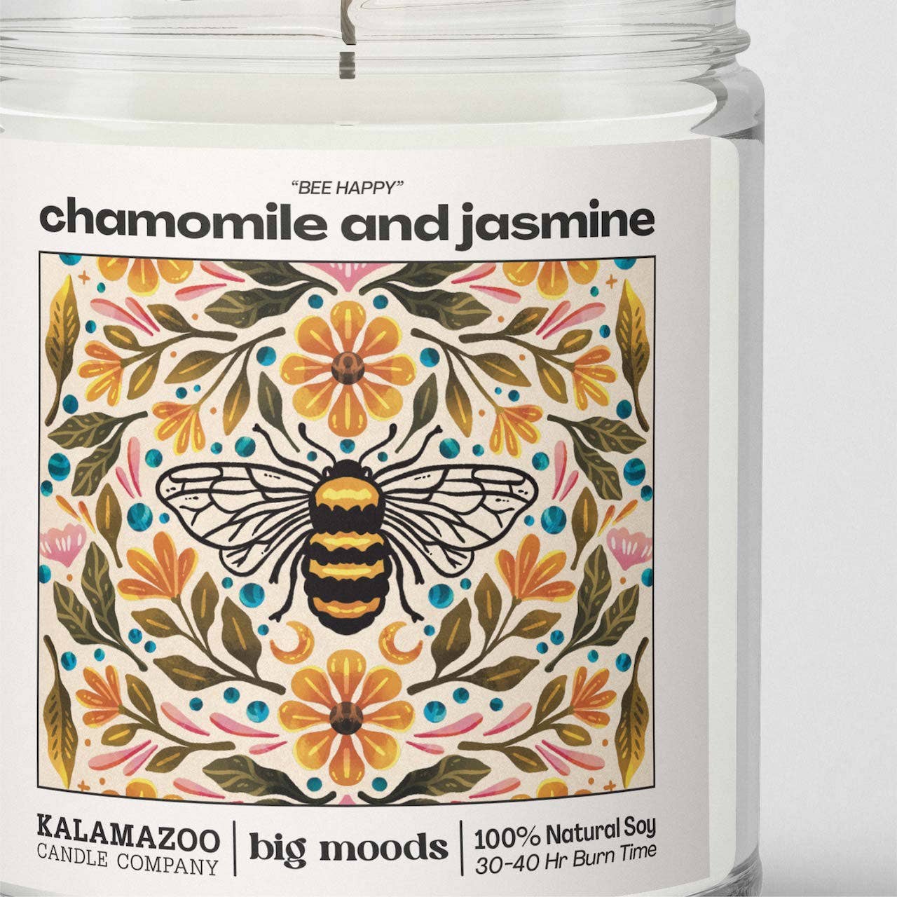 "Bee Happy" Chamomile and Jasmine -  100% Soy Candle