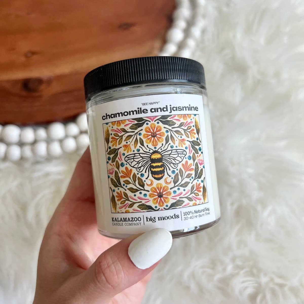 "Bee Happy" Chamomile and Jasmine -  100% Soy Candle