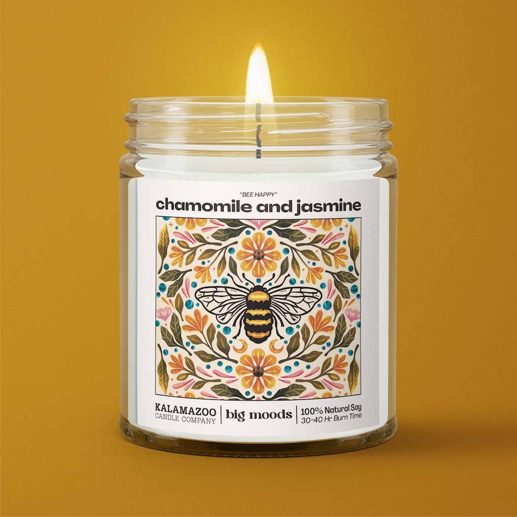 "Bee Happy" Chamomile and Jasmine -  100% Soy Candle